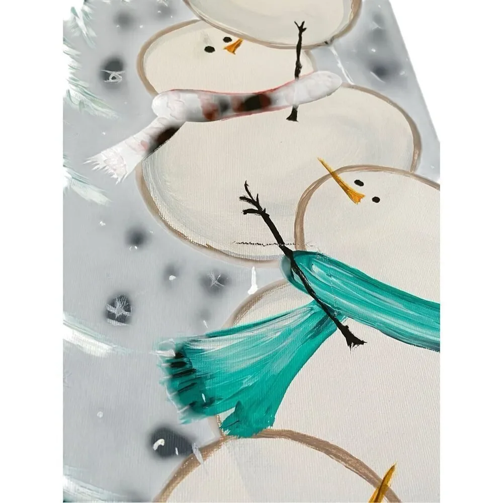 Lot of 2 Handpainted Snowman Christmas Canvas Paintings Xmas Decor Home Decorati